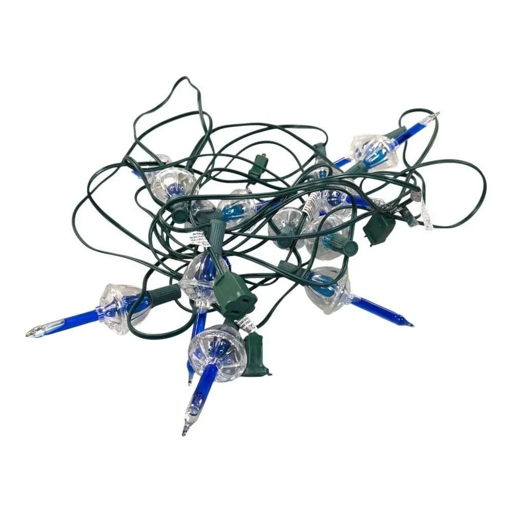 Lot 2 Vintage C7 Cobalt Blue Glass Green Bubble Christmas Lights String Working